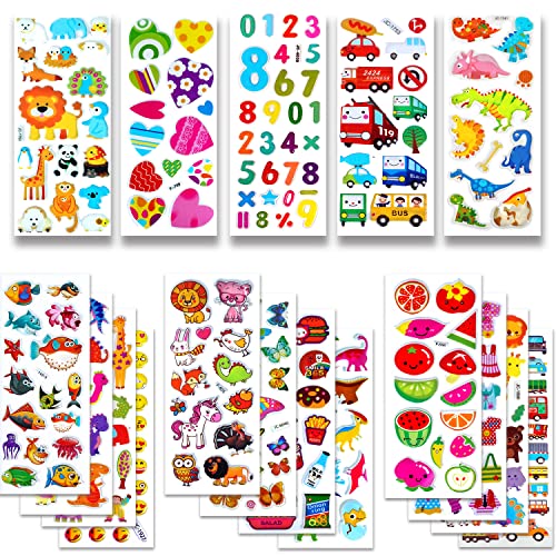 BEESTECH 24 Sheets 500 + Stickers for Kids, Toddlers 2,3,4 Years Old, Teacher Reward Stickers, Potty Training Stickers Bulk with Dinosaur Animal Traffic, Sticker Book Included