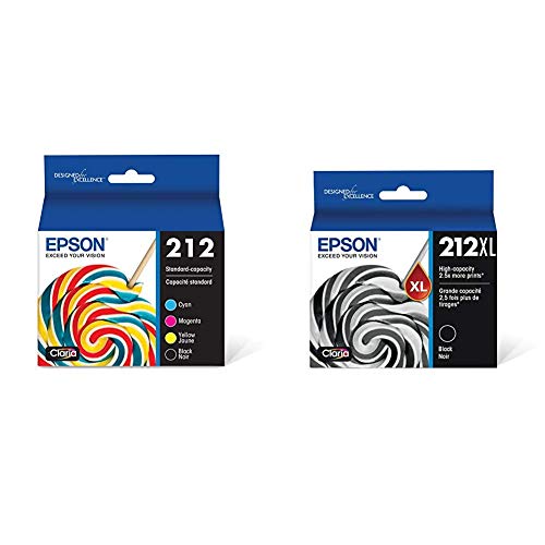 EPSON 212 Claria Ink Standard Capacity Black & Color Cartridge Combo Pack (T212120-BCS) + EPSON 212 Claria Ink High Capacity Black Cartridge (T212XL120-S) | Ink Cartridge Set for EPSON XP-4100, XP-4105, WF-2830 & WF-2850 Printers