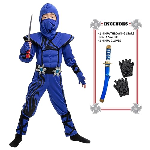 Spooktacular Creations Striking Blue Ninja Costume for Child Stealth Costume Halloween Kids Kung Fu Outfit (Small (5-7 yr))