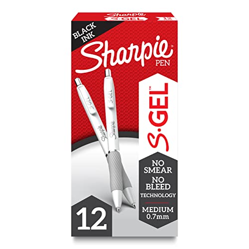 Sharpie S-Gel, Gel Pens, Medium Point (0.7mm), Pearl White Body, Black Gel Ink Pens, 12 Count