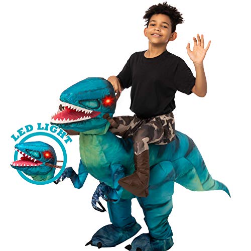 Spooktacular Creations Inflatable Halloween Costume Ride A Raptor Inflatable Costume with LED Light Eyes - Blue, Child (7-10) Unisex