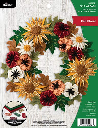 Bucilla 89278E Felt Applique Wreath Kit, 16.5" x 16.5", Floral Fall