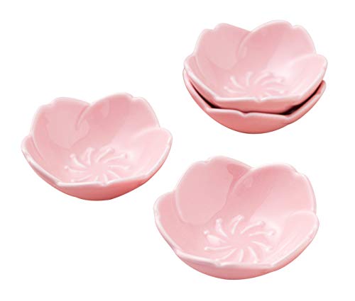 Jusalpha Pink Cherry Blossom Porcelain Sauce_Seasoning Dish, Sushi Soy Dipping Bowl, Dessert , Appetizer Plates, Serving Dish for Kitchen Home (Set of 4, Pink)