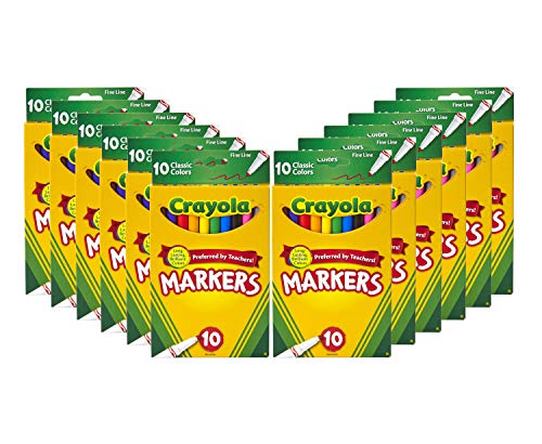 Crayola Fine Line Markers Bulk, School Supplies for Kids, 12 Marker Packs with 10 Colors, Multi