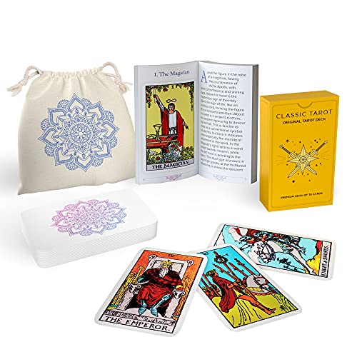 Sagesight Classic Tarot Cards Deck with Guidebook & Premium Linen Carry Bag - Original Pamela Colman Smith Artwork - Vibrant Ink & Rich Colors - Durable Tarot Cards for All Skill Levels (Cream)