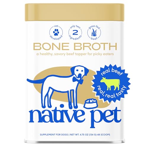 Native Pet Bone Broth for Dogs and Cats – Dog Bone Broth Powder for Dog Food Topper for Picky Eaters – Cat and Dog Broth - Dog Gravy Topper for Dry Food – Beef Broth for Dogs and Cats – 4.75 oz