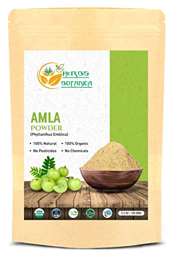 Herbs Botanica Organic Amla Powder Pure Indian Gooseberry With Vitamin C Amalaki Natural Alma Fruit Powder For Hair Growth Immune Support Emblica Officinalis 5.3 oz