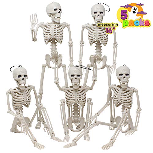 JOYIN Posable Halloween Skeletons, Full Body Posable Joints Skeletons 5 Packs for Halloween Decoration, Graveyard Decorations, Haunted House Accessories, Indoor_Outdoor Spooky Scene Party Favors