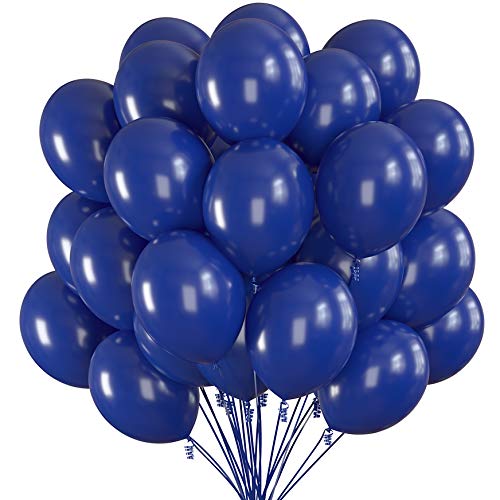 Prextex 75 Midnight Blue Party Balloons 12 Inch Deep Blue Balloons with Matching Color Ribbon for Theme Party Decoration, Wedding, Baby Shower, Birthday Parties Supplies or Arch Décor - Helium Quality