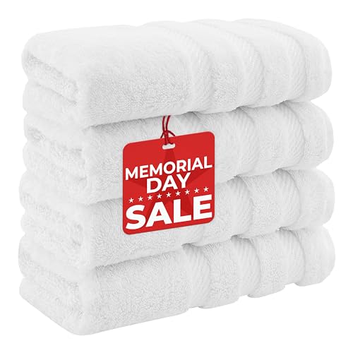 American Soft Linen Luxury Hand Towels for Bathroom, 100zz Cotton Turkish 4 Piece Hand Towel Set, 600 GSM Hand Face Towels for Kitchen, White Hand Towels