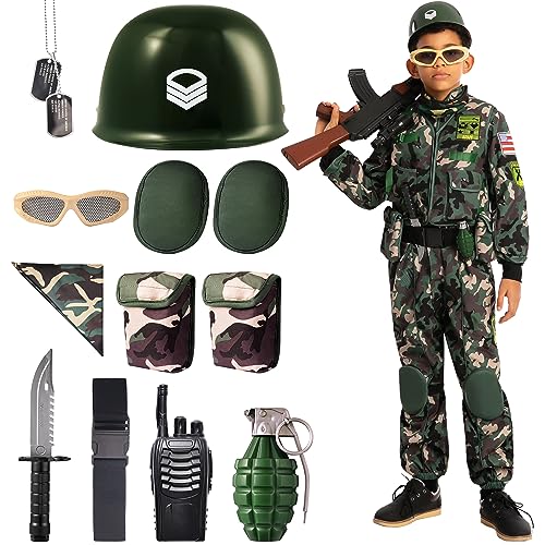 Spooktacular Creations Kids Army Special Forces Costume, Camo Trooper Costume Outfit for Kids, Halloween Dress Up, Role-Playing, and Carnival Cosplay (Medium (8-10 yr))