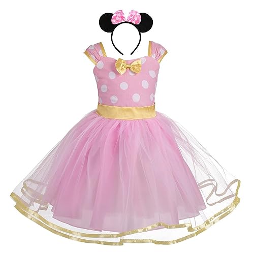 Dressy Daisy Baby Girl Polka Dots Fancy Dress Up Costume Birthday Party Tulle Dresses with Headband Size 12-18 Months Pink 203