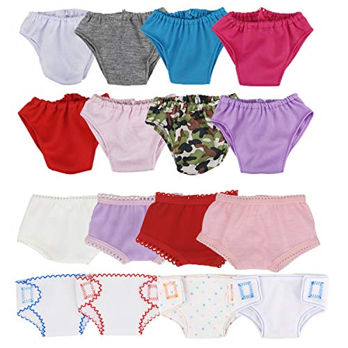 DC-BEAUTIFUL 16 Pcs Baby Doll Diapers Underwear Set Fits 14 Inch to 18 Inch Dolls, 16 Different Doll Underwear Set for Infant Baby Dolls