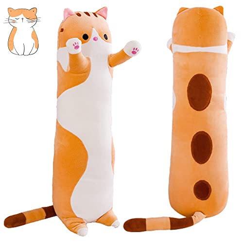 SNOWOLF Giant Cat Pillow Soft Plush 59inch Cartoon Sleeping Hugging Pillow, Cuddly Soft Long Kitten Lifelike Stuffed Animal Body Pillow Doll Toy (Yellow, 150cm_59inch)