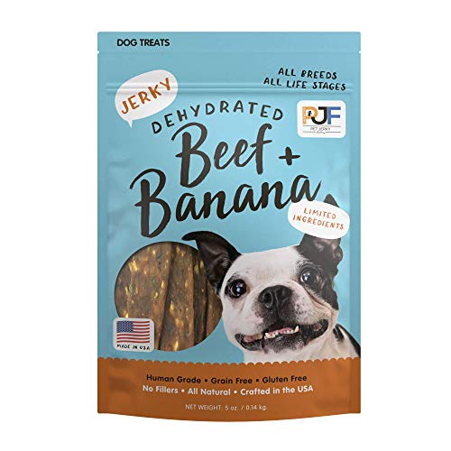 Pet Jerky Factory Premium Beef & Banana 5 oz. Dog Jerky Treats | 100zz Human Grade | USA Made | High Protein | Grain Free | Limited Ingredients | No Filler | BHA-BHT Free | Soft-Tender