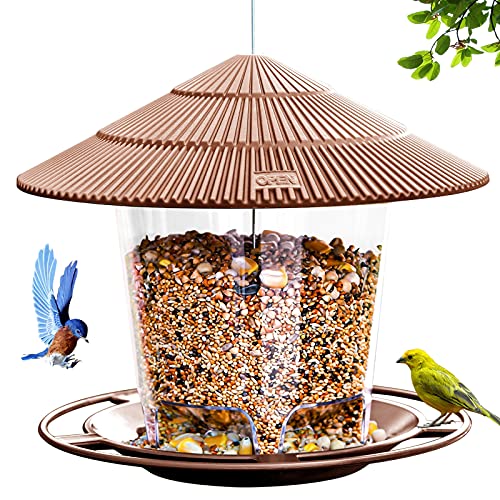 Hanizi Hanging Bird Feeder Squirrel Proof for Outdoor Wild Bird Seed, Outside, Garden Yard Decoration (Brown)