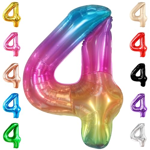 KatchOn, Giant Rainbow 4 Balloon Number - 40 Inch, Four Balloon | Number 4 Balloons for Birthdays | 4 Year Old Balloon for 4th Birthday Decorations Girl | 4 Balloons Numbers, 4 Year Old Birthdays