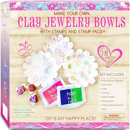 Hapinest DIY Clay Jewelry Dish with Stamps Arts and Crafts Kit Gifts for Girls Kids Ages 8 9 10 11 12 Years Old