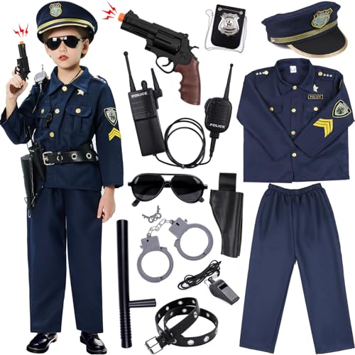 Police Costume for Kids Dress Up Set Role Play Officer with Handcuffs Badge Toys