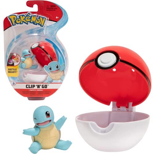 Pokemon Official Squirtle Clip and Go, Comes with Squirtle Action Figure and Poké Ball