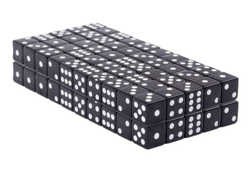 Regal Games - 6-Sided Urea Game Dice Set - Standard 16mm Size - 100 Count - Black - Perfect for Group Events, Bulk Buying