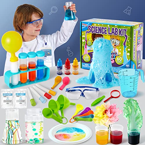 60 Science Experiment Kits with Lab Coat Scientist Costume Dress Up and Role Play Toys Gift for Kids Christmas Birthday Party