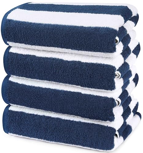 Utopia Towels [4 Pack Cabana Stripe Beach Towel, (30 x 60 Inches) Oversized 100zz Ring Spun Cotton Pool Towels, Highly Absorbent Quick Dry Bath Towels for Bathroom, and Swim Towel (Navy)