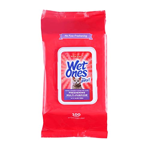 Wet Ones for Pets Freshening Multipurpose Wipes for Cats with Aloe Vera | Easy to Use Cat Cleaning Wipes, Freshening Cat Grooming Wipes for Pet Grooming in Fresh Scent| 100 ct Pouch Cat Wipes