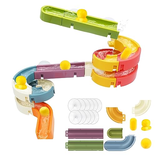 Think Wing Bath Toys Water Ball Track for Kids for Wall Bathtub Toy Slide for Toddlers 3 4 5 6 Years 37 Pcs DIY Take Apart Set Shower Gift for Children