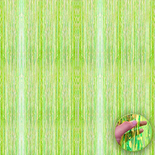 KatchOn, Neon Green Streamers Backdrop - XtraLarge, 3.2x8 Feet | Lime Green Foil Fringe Curtain for Neon Party Decorations, Neon Party Supplies | Neon Fringe Curtain for Lime Green Party Decorations