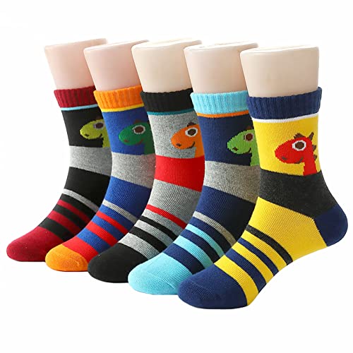 Eilin Fashion Kids Boys Colorful Novelty Fashion Cotton Crew Socks 5 Pairs (E010, S 3-5 Years)