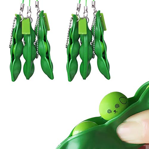 Acerich 6 Pack Edamame Keychain Fidget Toys - Squeeze-a-Bean Puchi Puti Mugen Keyring Pea Keychain Soybean Toys Gift