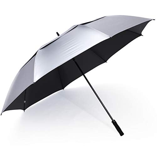 G4Free 72 Inch Huge Golf Umbrella UV Protection Auto Open Windproof Umbrella Oversized Extra Large Vented Double Canopy Umbrella for Family (Silver_Black)