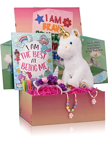 The Memory Building Company Kids Toys - Large Unicorn Surprise Box for Girls and Boys w_Unicorn Plush, Coloring Book and Markers, Jewelry and Horn Headband - Awesome Gift for Girls Age 6 & Up