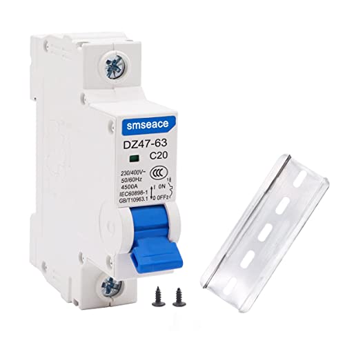 smseace Miniature Circuit Breaker AC 20A 230_400V,1 Pole AC Disconnect Switch C20 DIN Rail Mount Used to Protect Circuit Equipment