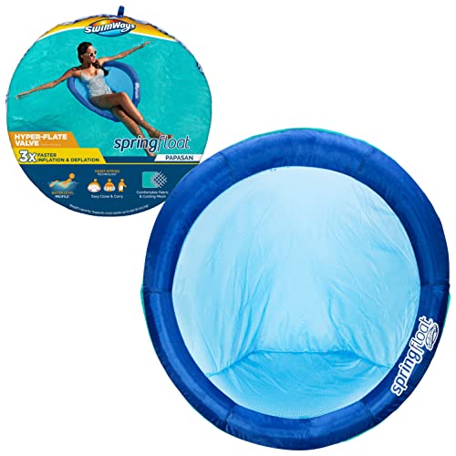 SwimWays Spring Float Papasan Pool Lounger for Swimming Pool, Inflatable Pool Floats Adult with Fast Inflation for Ages 15 & Up, Blue