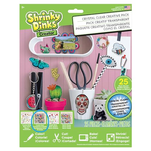 Just Play Shrinky Dinks Creative Pack, 25 Sheets Crystal Clear, Kids Art and Craft Activity Set, Kids Toys for Ages 6 Up