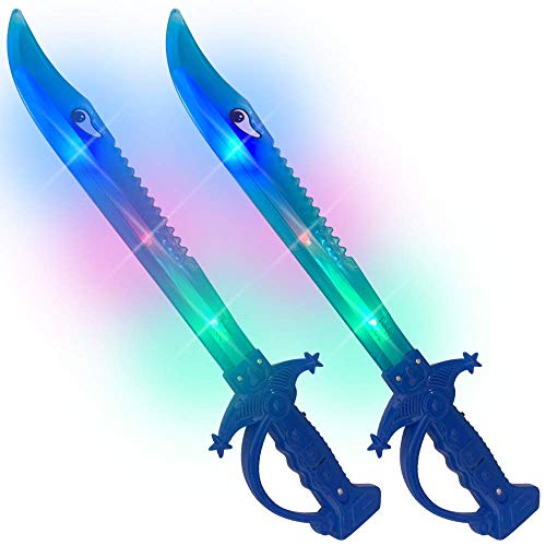 ArtCreativity Light Up Shark Sword for Kids - Set of 2, 15 Inch Dress-Up Toy Sword with Flashing LED Lights - Best Birthday Gift for Boys and Girls Ages 3, 4, 5, 6, 7, 8 (Blue)