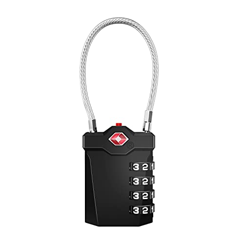 ZHEGE TSA Approved Luggage Lock, 1-Pack, Black, Combination Lock, 10,000 Combination Options, 5.5in Flexible Cable, Easy to Use, Secure & Solid, Suitable for Luggage, Backpacks, Briefcases