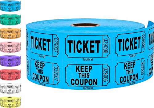 1000 Tacticai Raffle Tickets, Blue (8 Color Selection), Double Roll, Ticket for Events, Entry, Class Reward, Fundraiser & Prizes