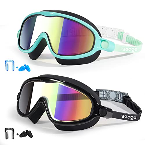 Kids Goggles for Swimming 2 Pack No Leaking Anti-Fog Outer Eye Fit with Wide View UV Protection Crystal Clear Watertight Swim Goggles with nose cover Suitable for Children Youth Boys Girls Age 3 to 15