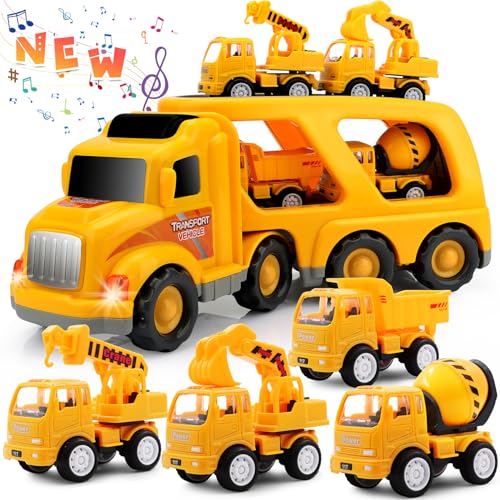 Nicmore Construction Truck Toddler Toys Car: Toys for 2 3 4 Year Old Boy 5 in 1 Carrier Toys for Kids Age 2-3 2-4 3-5 | 18 Months 2 Year Old Boy Christmas Birthday Gifts