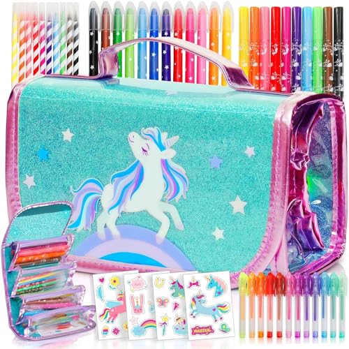 Amitié Lane Unicorn Scented Markers Set, 80 PCS - Birthday Gift for 5, 6, 7, 8 and 9 Year Old Girls! Includes Art Kit Supplies for Kids Ages 4-12, Perfect for Creative Fun Ideas