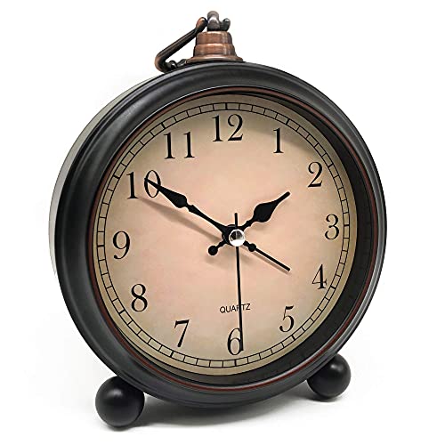 Vintage Retro Analog Alarm Clock, 4 inch Super Silent Non Ticking Small Clock with Night Light, Battery Operated, Simply Design, for Living Room, Bedroom, Bedside, Desk, Gift Clock (Arabic)