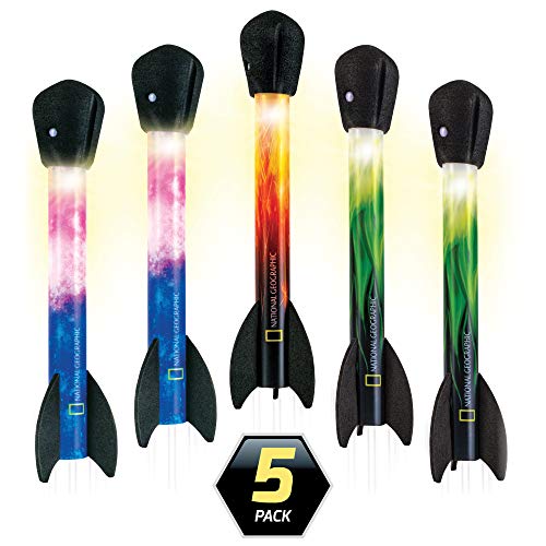 NATIONAL GEOGRAPHIC Air Rocket Toy Refill – Ultimate LED Rocket Collection with 5 Light-Up Air Rockets, Compatible with All Stomp and Launch Air Powered Rocket Launcher Sets