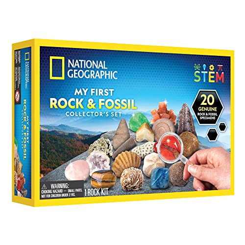 NATIONAL GEOGRAPHIC Rock & Fossil Collection - Rock Collection for Kids, 20 Rocks & Fossils with Agate, Rose Quartz, Jasper & More, STEM Science Kit for Boys & Girls (Amazon Exclusive)