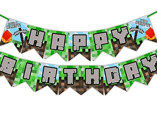 Pixel Blast Birthday Banner Pennant - Mining Party Supplies - Pixel Party Decorations - Mining Banner - Pixel Birthday Banner - Blast On