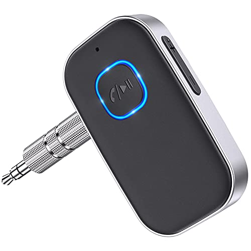 COMSOON Bluetooth Receiver for Car, Noise Cancelling 3.5mm AUX Bluetooth Car Adapter, Wireless Audio Receiver for Home Stereo_Wired Headphones, Hands-Free Call, 16H Battery Life - Black+Silver