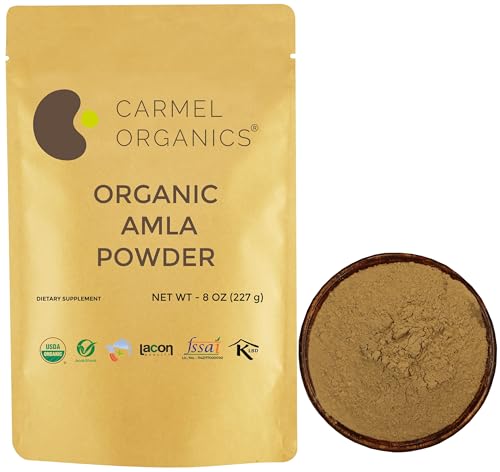 CARMEL ORGANICS Organic Amla_Amlaki (Emblica officinalis) Fruit Powder 8 Oz or 1_2 Lb or 227 Grams(Pack of 1) | USDA Certified Organic. Non GMO & Gluten Free | No Added Preservatives