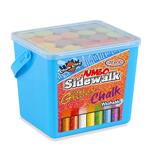 Chalk City Glitter Sidewalk Chalk for Kids - 7 Colors in 20 Pcs. - Washable Non-Toxic Jumbo Chalk - Kids & Toddlers Outdoor Chalk Bulk